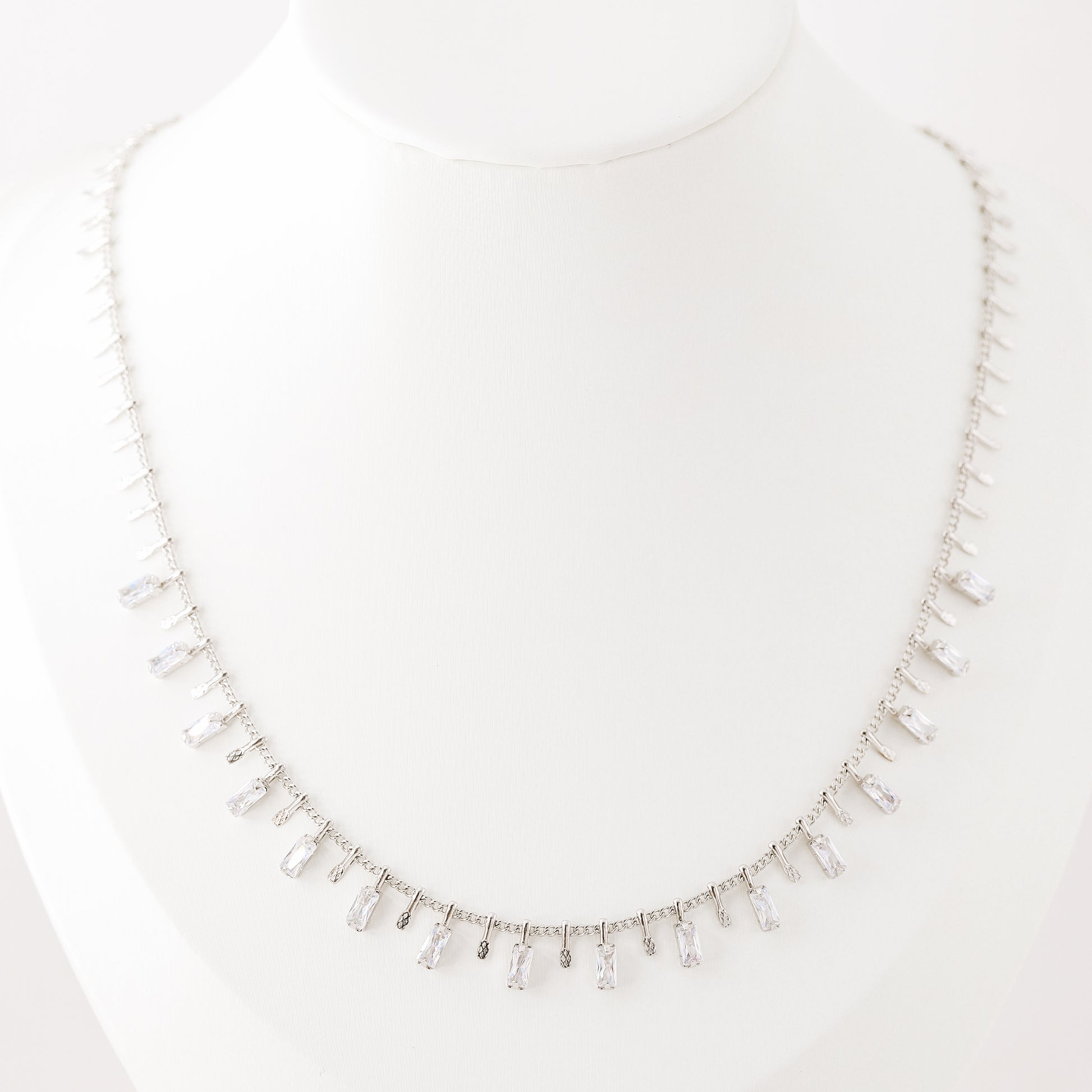 baguette diamond station necklace dainty crystal charm necklace layering pendant necklace mom gift bysdmjewels