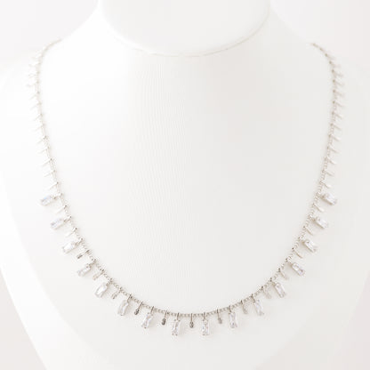 baguette diamond station necklace dainty crystal charm necklace layering pendant necklace mom gift bysdmjewels