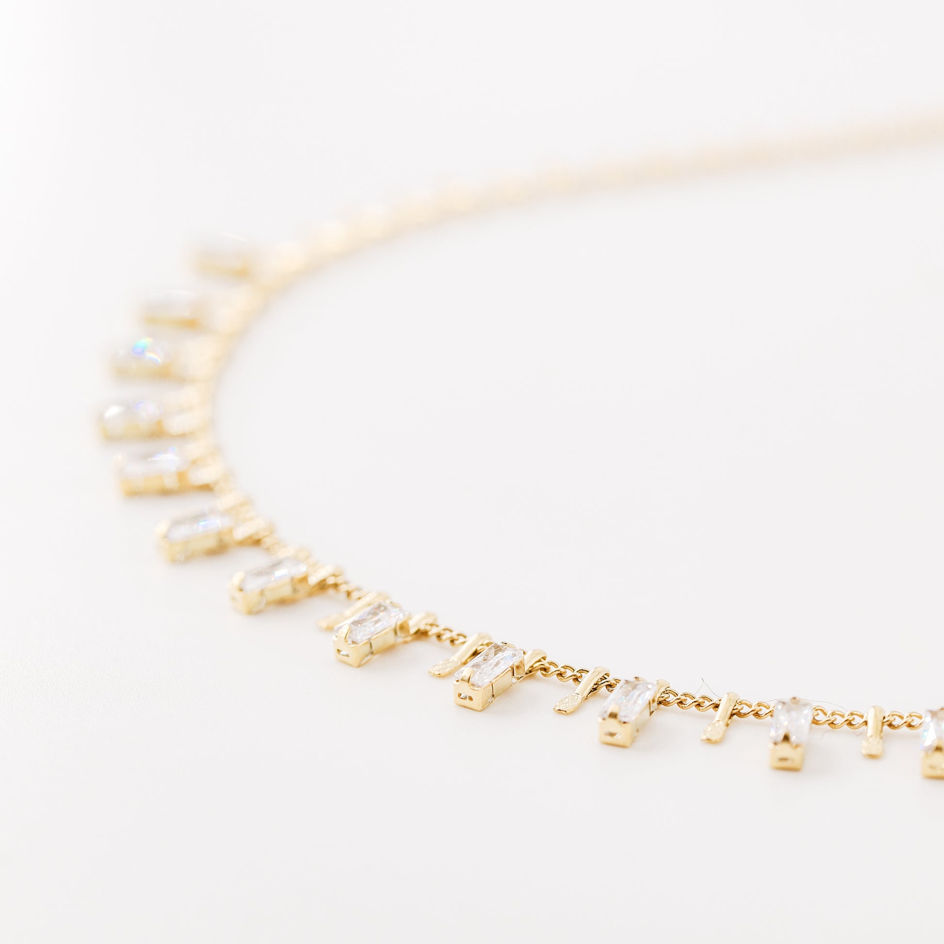 baguette diamond station necklace dainty crystal charm necklace layering pendant necklace mom gift bysdmjewels