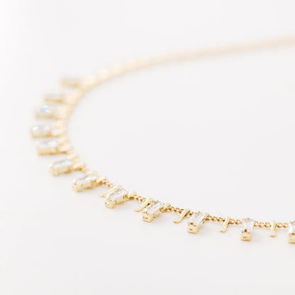 baguette diamond station necklace dainty crystal charm necklace layering pendant necklace mom gift bysdmjewels