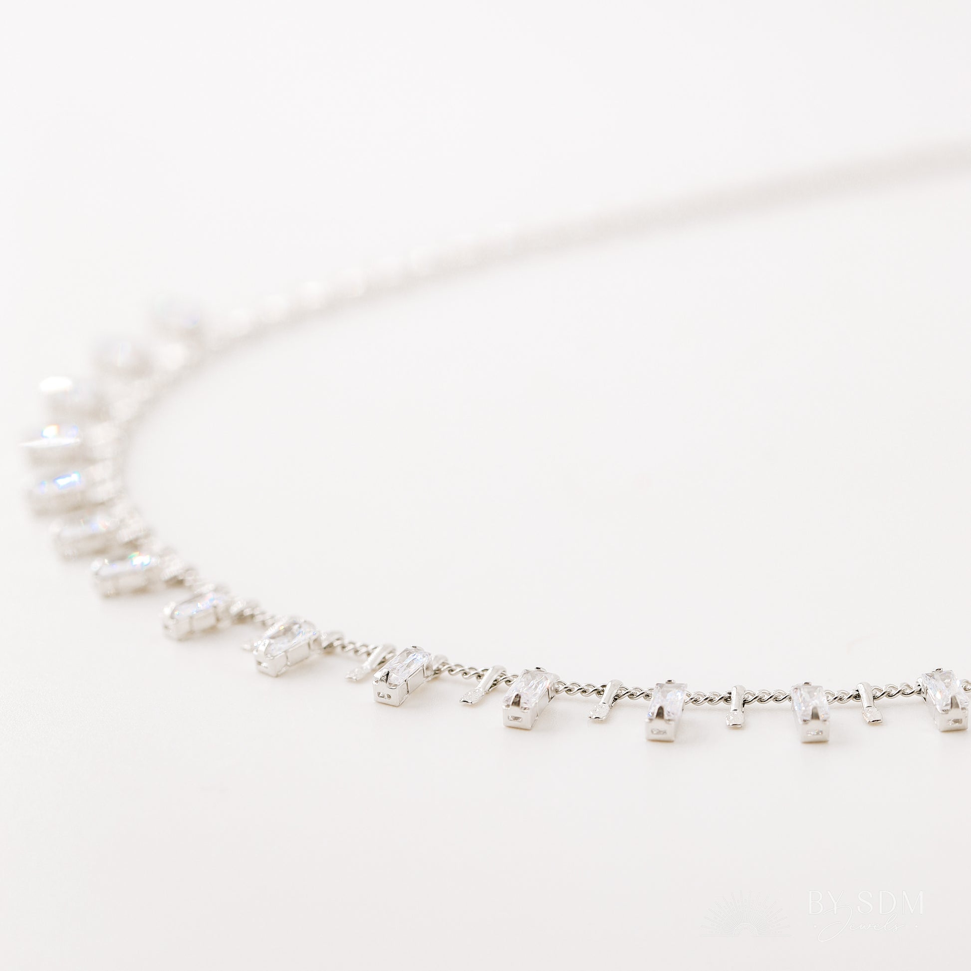 Baguette Diamond Station Necklace • Dainty Crystal Charm Necklace • Layering Pendant Necklace • Mom Gift • BYSDMJEWELS