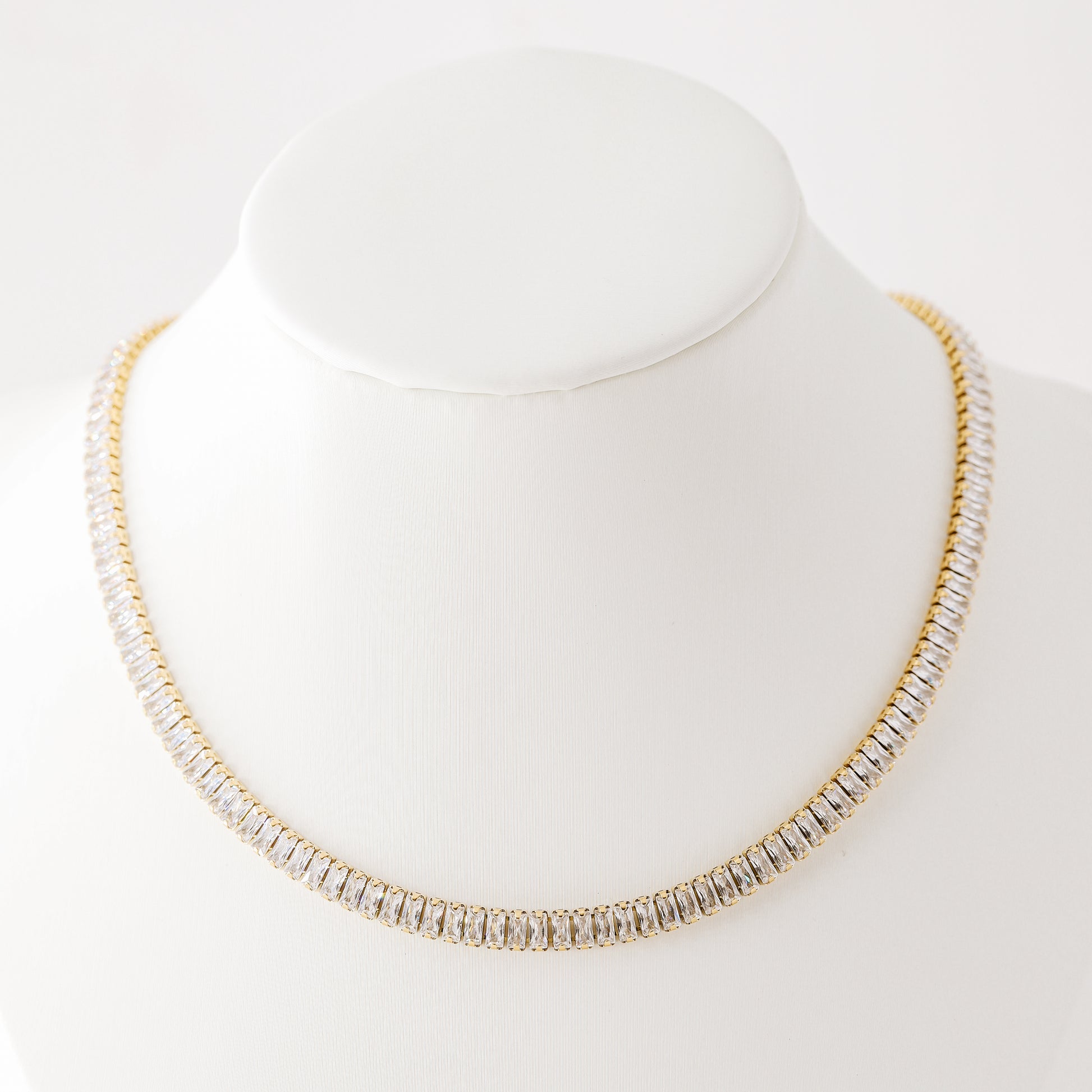 Tennis Baguette Necklace • Cubic Zirconia Choker • Diamond Tennis Necklace • Diamond Necklace Gift • Gold Diamond Chain • BYSDMJEWELS