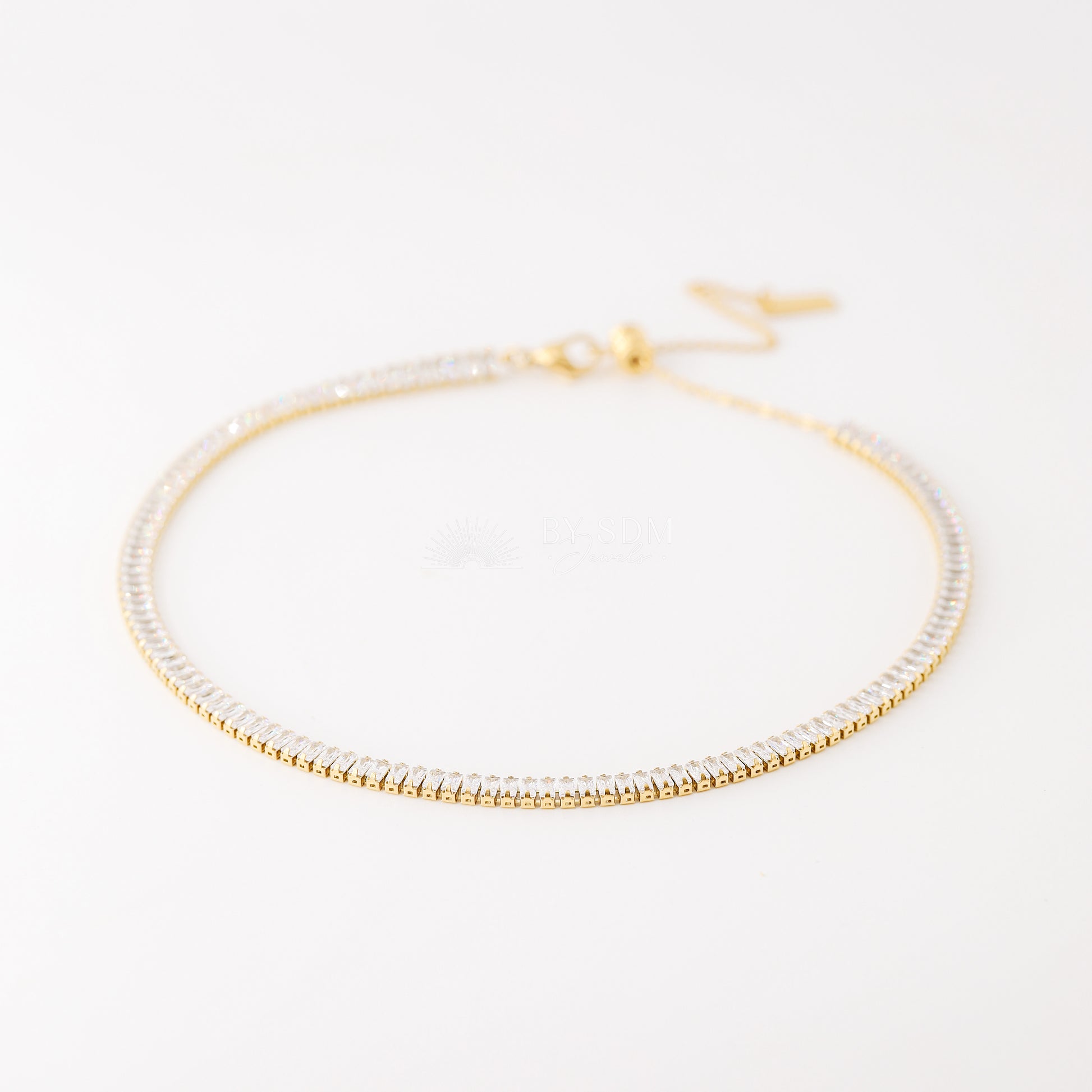 18K Gold Tennis Baguette Necklace • WATERPROOF • Gold Square Cubic Zircon Choker • Stainless Steel • Gold Diamond Necklace • BYSDMJEWELS