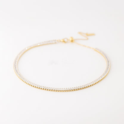 18K Gold Tennis Baguette Necklace • WATERPROOF • Gold Square Cubic Zircon Choker • Stainless Steel • Gold Diamond Necklace • BYSDMJEWELS