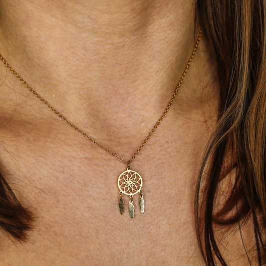 Dream catcher necklace • Gold feather necklace • Friendship necklace • Dream catcher small dainty charm necklace • BYSDMJEWELS