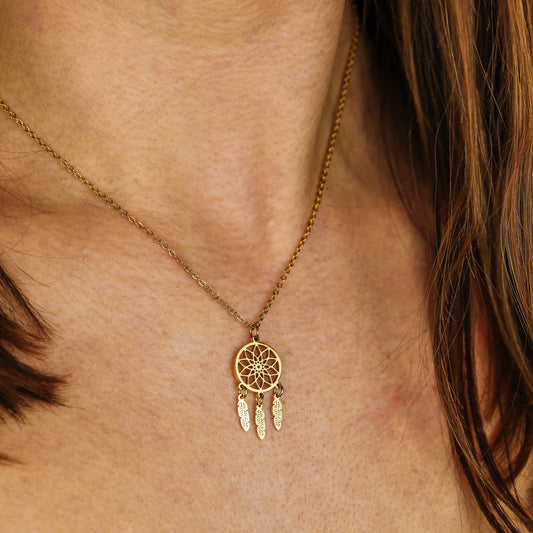 Dream catcher necklace • Gold feather necklace • Friendship necklace • Dream catcher small dainty charm necklace • BYSDMJEWELS