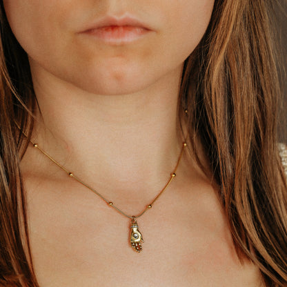 Hand of Fatima Protection Amulet Necklace Birthstone Pendant in Stainless Steel