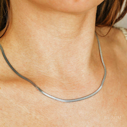 Layering Flat Snake Chain Necklace • Chunky Choker Necklace • BYSDMJEWELS