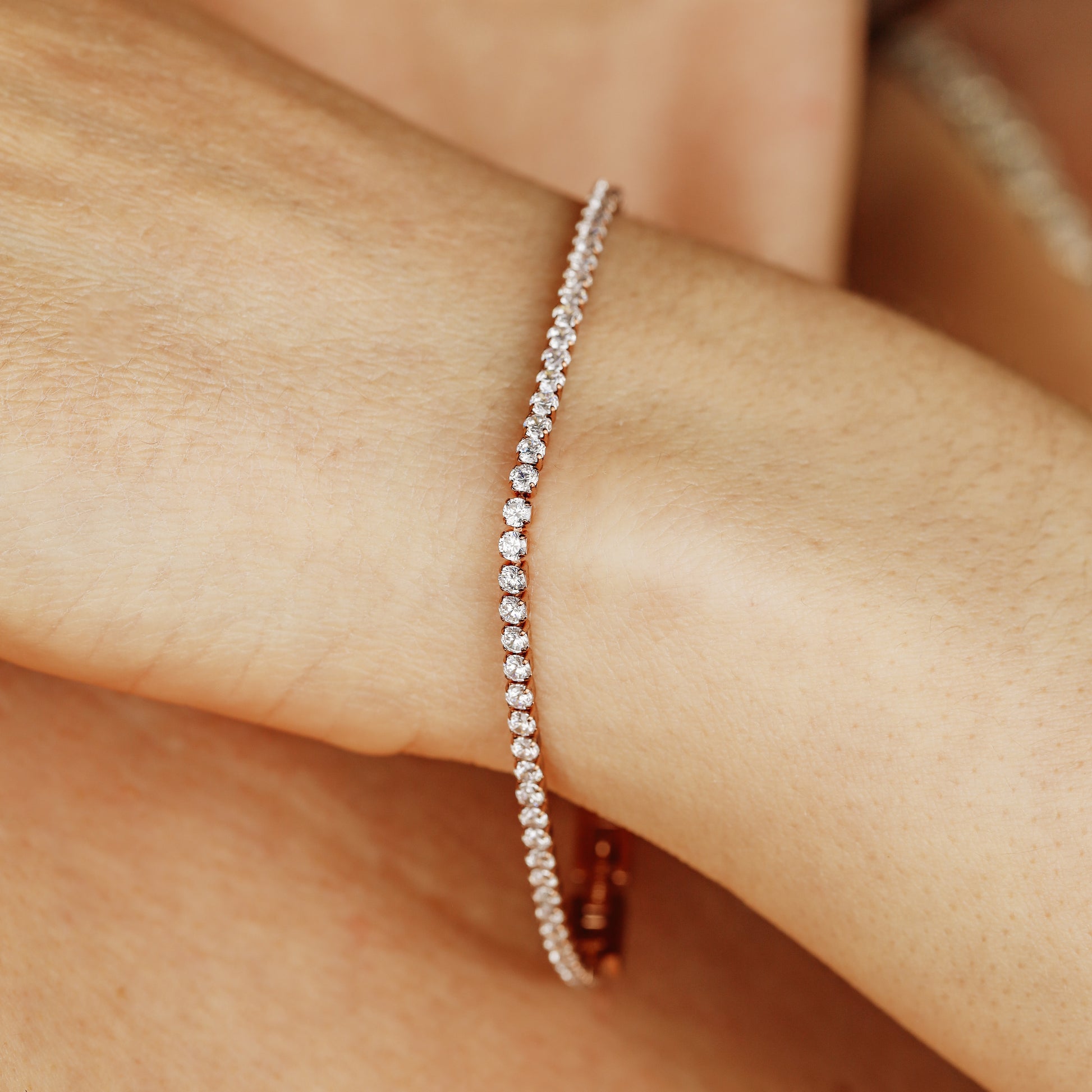 2mm Tennis Bracelet • Cubic Zirconia Tennis Bracelet • Dainty Bracelet • Diamond Bracelet • Rose Gold Stainless Steel • BYSDMJEWELS