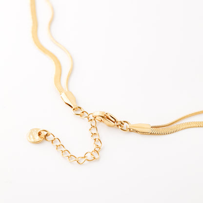 Herringbone Snake Chain with Lucky Horn Pendant Necklace in Stainless Steel