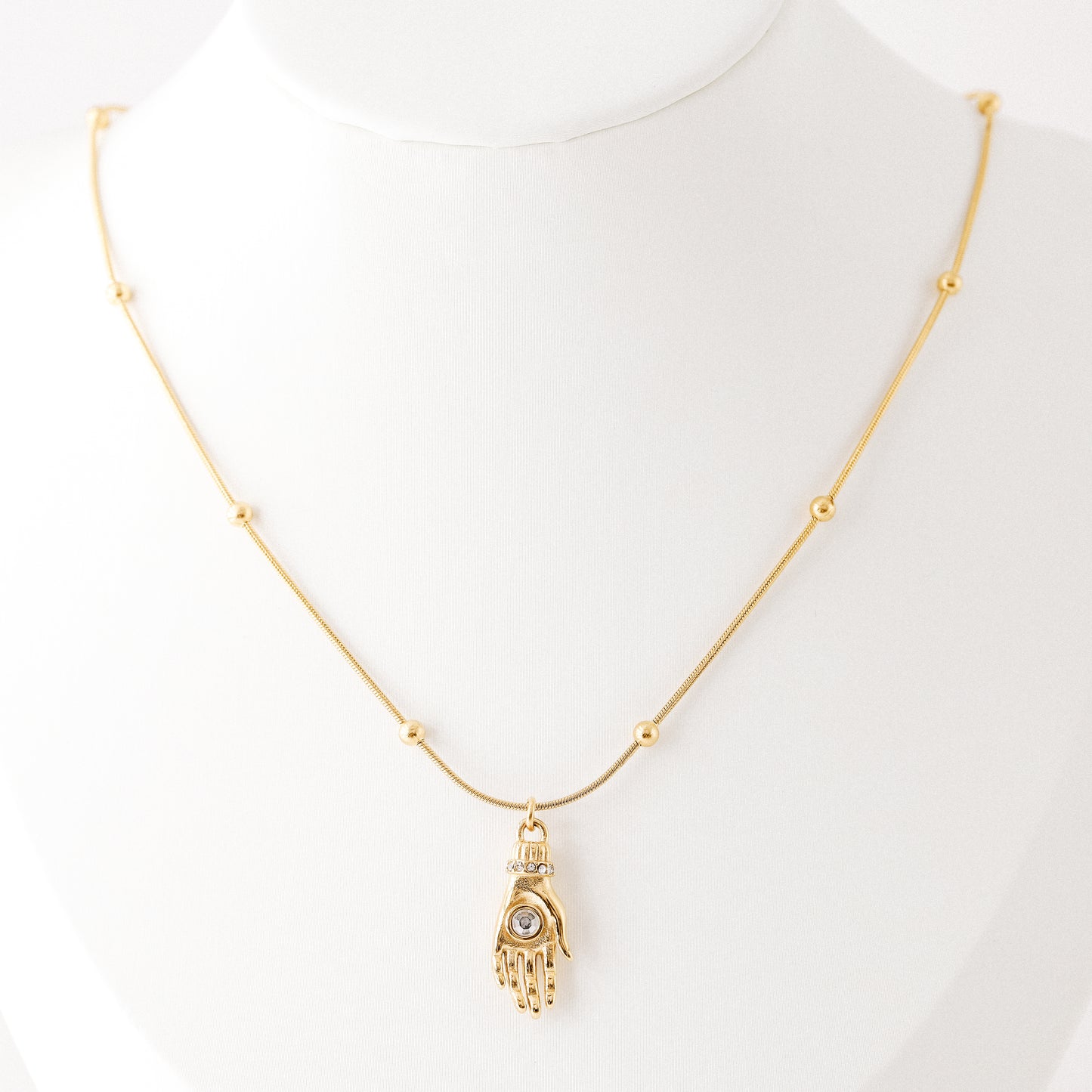 Hand of Fatima Protection Amulet Necklace Birthstone Pendant in Stainless Steel