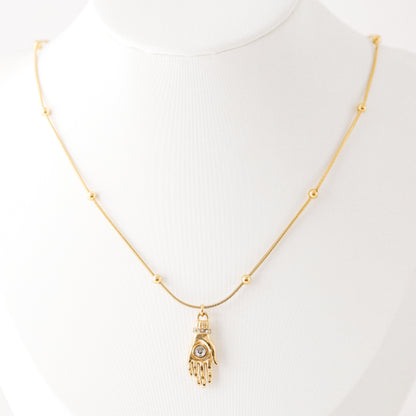 Hand of Fatima Protection Amulet Necklace Birthstone Pendant in Stainless Steel