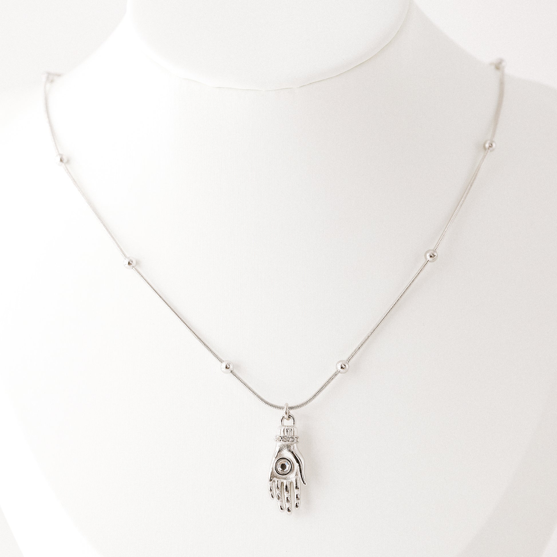 Hand of Fatima Protection Amulet Necklace Birthstone Pendant in Stainless Steel