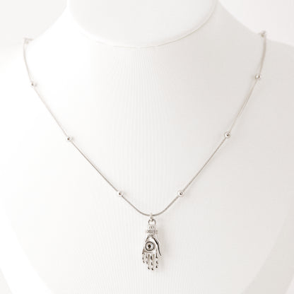 Hand of Fatima Protection Amulet Necklace Birthstone Pendant in Stainless Steel