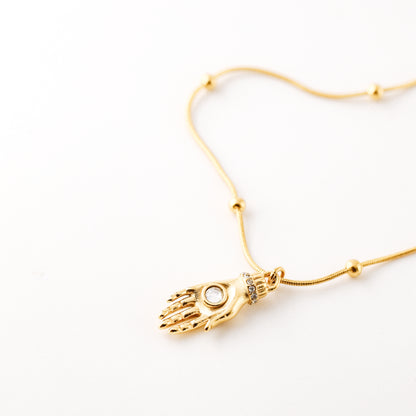 Hand of Fatima Protection Amulet Necklace Birthstone Pendant in Stainless Steel