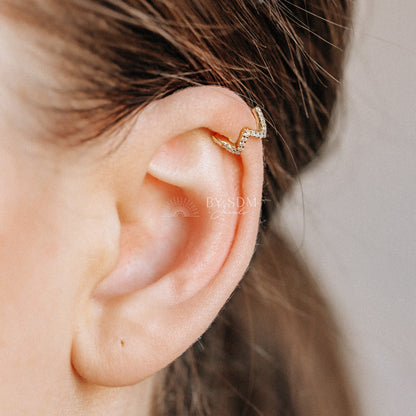 Wave CZ Ear Cuff • No Piercing is Needed • Gold • Silver