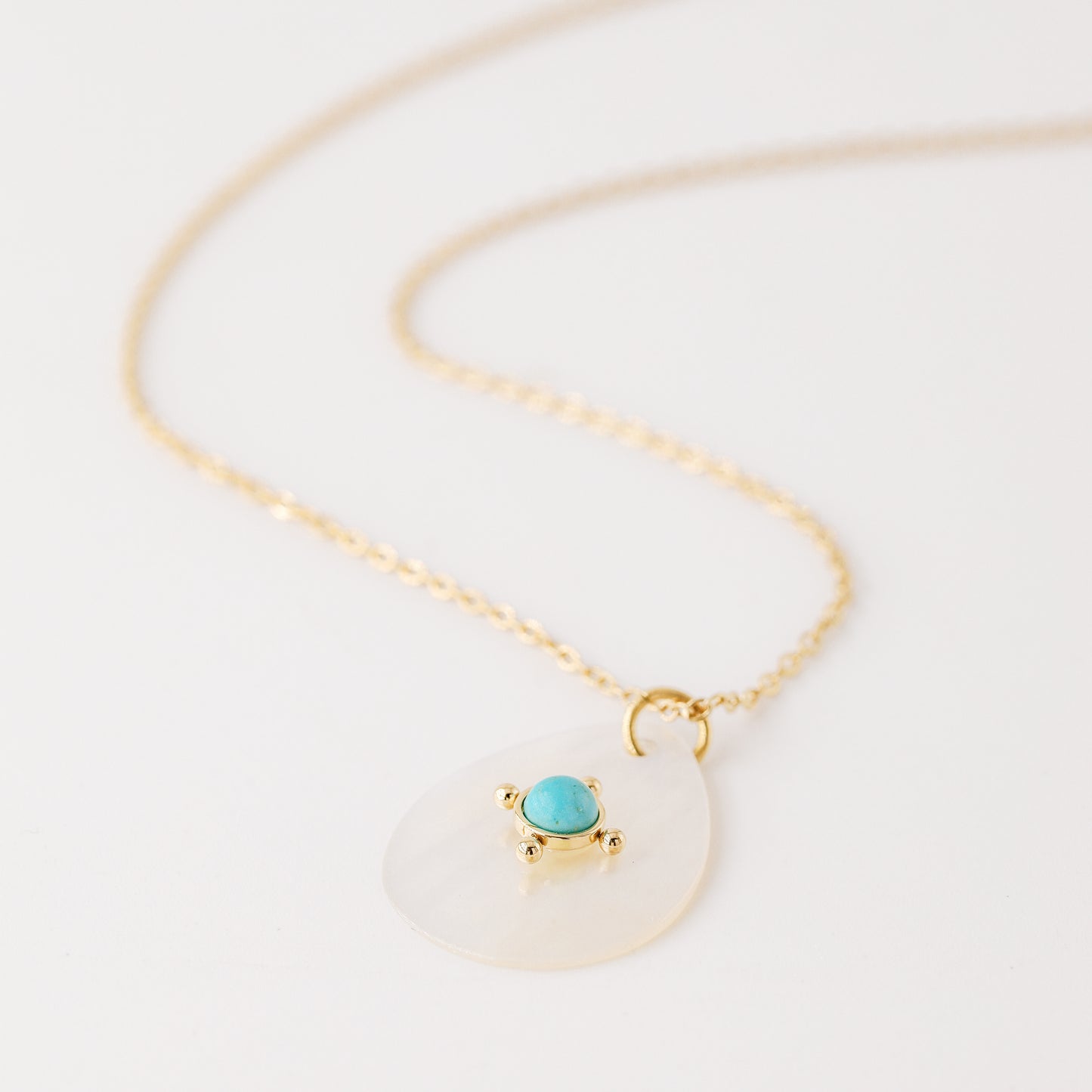 Turquoise Teardrop Shell Pendant Necklace in Stainless Steel