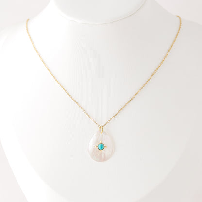 Turquoise Teardrop Shell Pendant Necklace in Stainless Steel