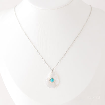 Mother of Pearl Tear Drop Charm Necklace • Teardrop Shell Pendant • Turquoise Charm Necklace • Gift for Mom • BYSDMJEWELS