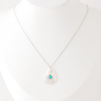 Turquoise Teardrop Shell Pendant Necklace in Stainless Steel