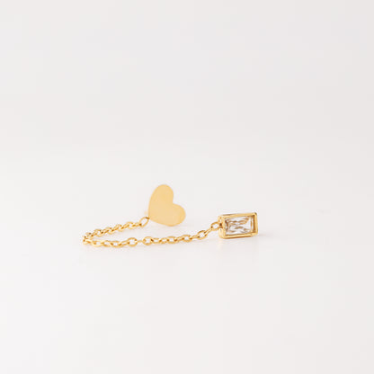 CZ Baguette and Heart Studs for Two Piercings • Heart Studs • Gold Stainless Steel • BYSDMJEWELS