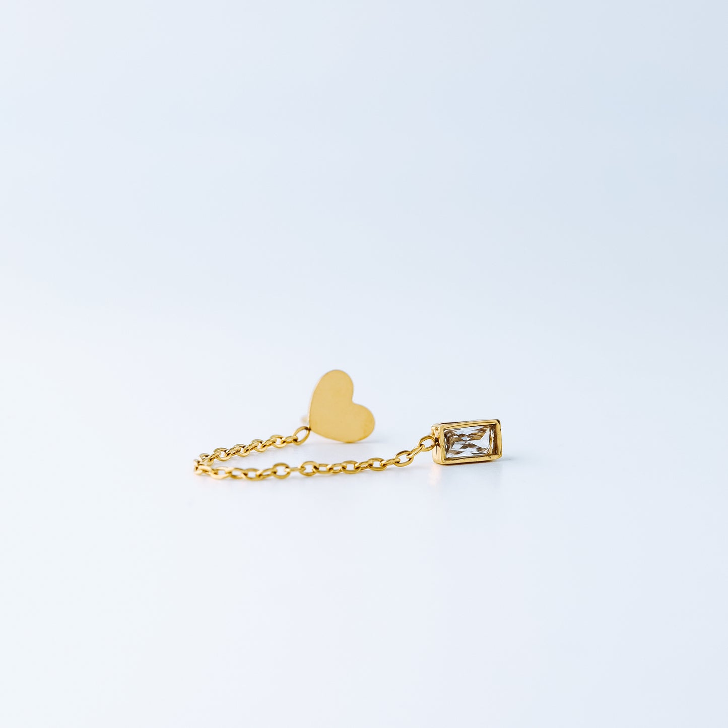 CZ Baguette and Heart Studs for Two Piercings • Heart Studs • Gold Stainless Steel • BYSDMJEWELS