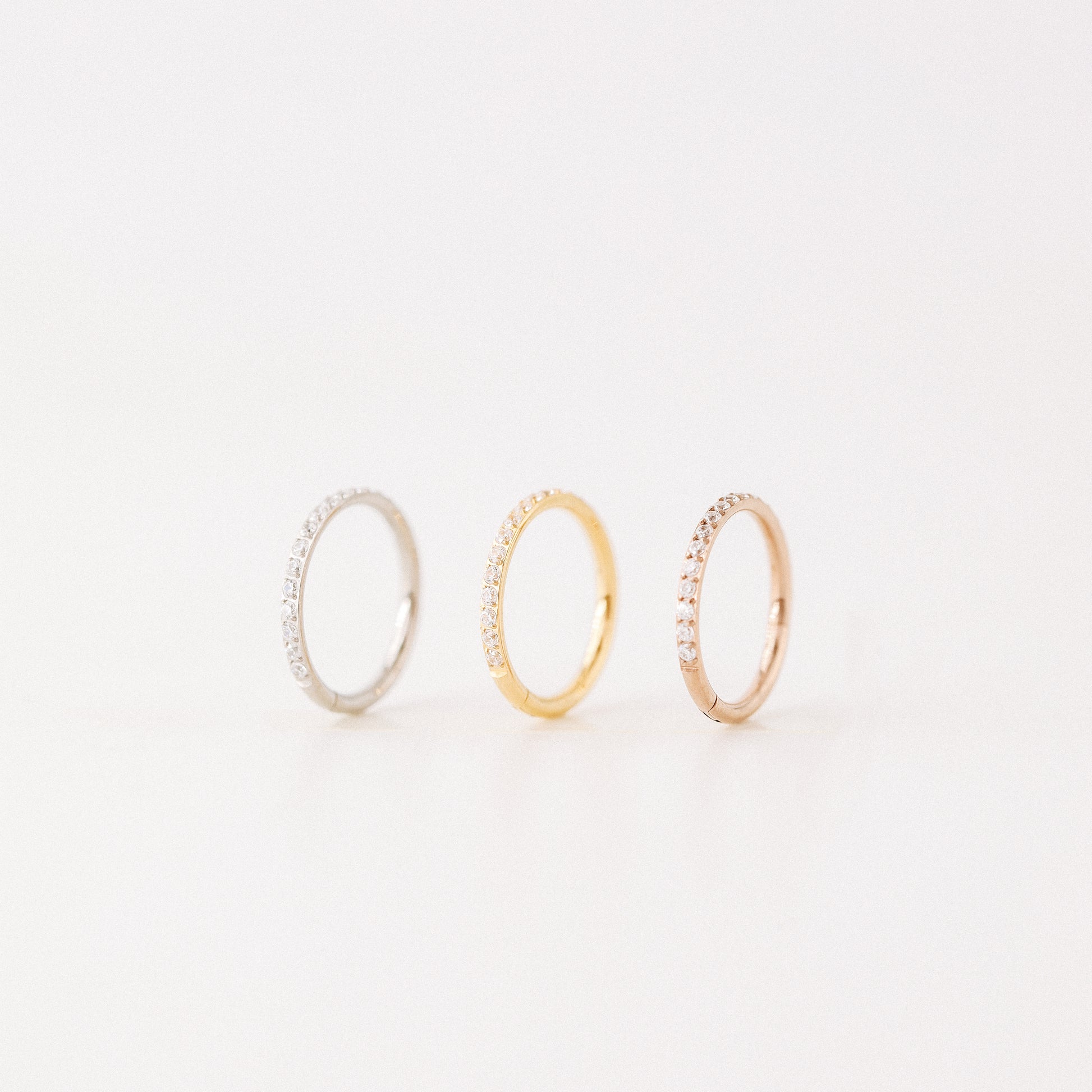 Titanium CZ Round Paved Earring Nose Ring Conch Ring Piercing • 14ga, 16ga, 18ga, 6, 8, 10, 11, 12mm • Solid G23 Titanium • BYSDMJEWELS