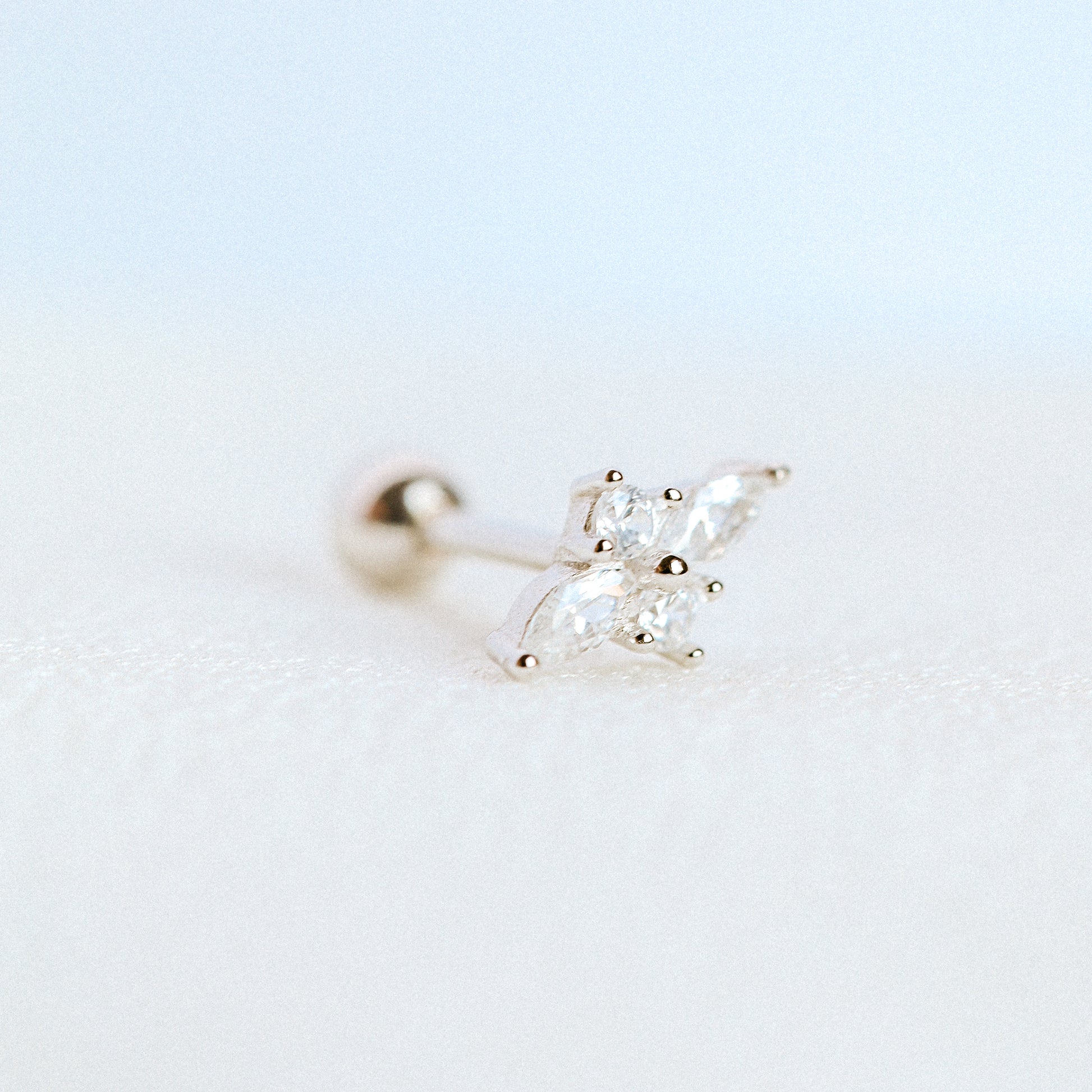 Dainty Gold Tiny Flower Earrings, Four Petals Flower Stud, Tiny Sparkly CZ Studs, Cartilage Earrings, Minimalist Earrings, Piercing Earrings