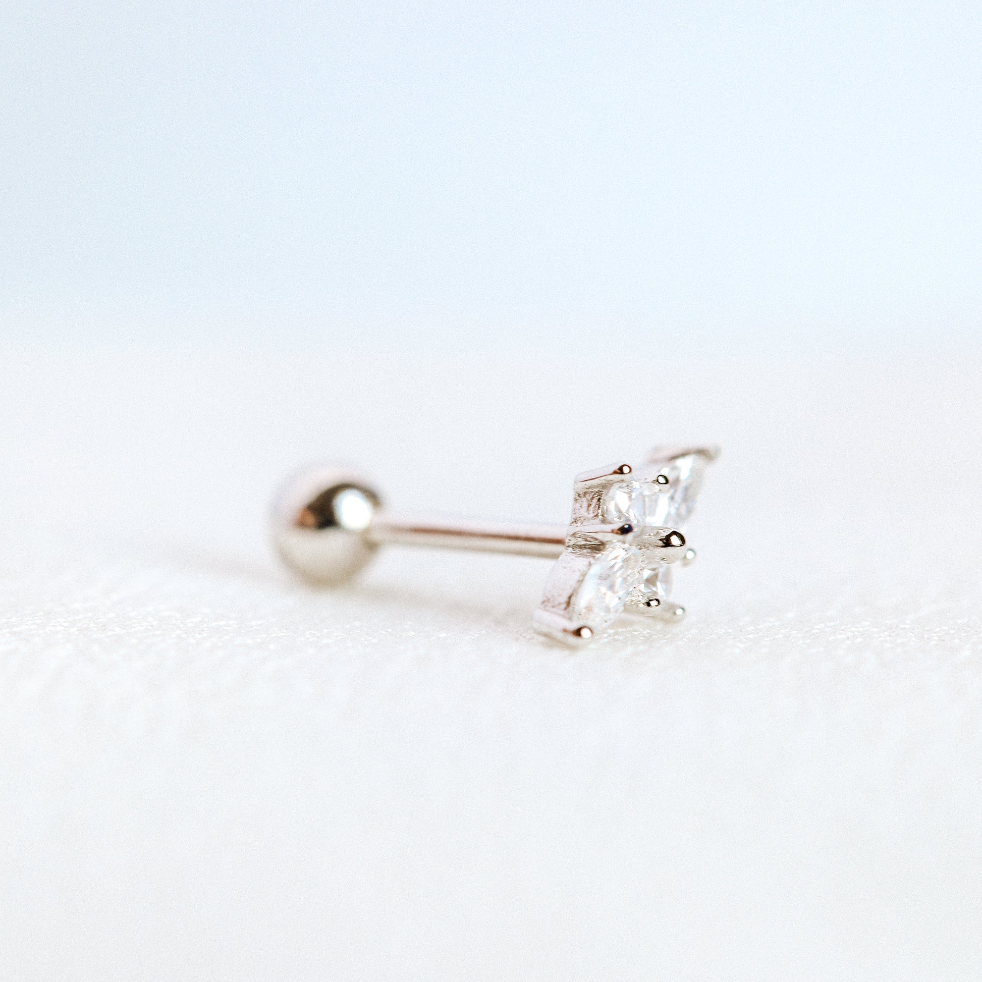 Dainty Gold Tiny Flower Earrings, Four Petals Flower Stud, Tiny Sparkly CZ Studs, Cartilage Earrings, Minimalist Earrings, Piercing Earrings