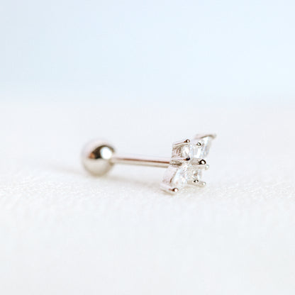 Dainty Gold Tiny Flower Earrings, Four Petals Flower Stud, Tiny Sparkly CZ Studs, Cartilage Earrings, Minimalist Earrings, Piercing Earrings
