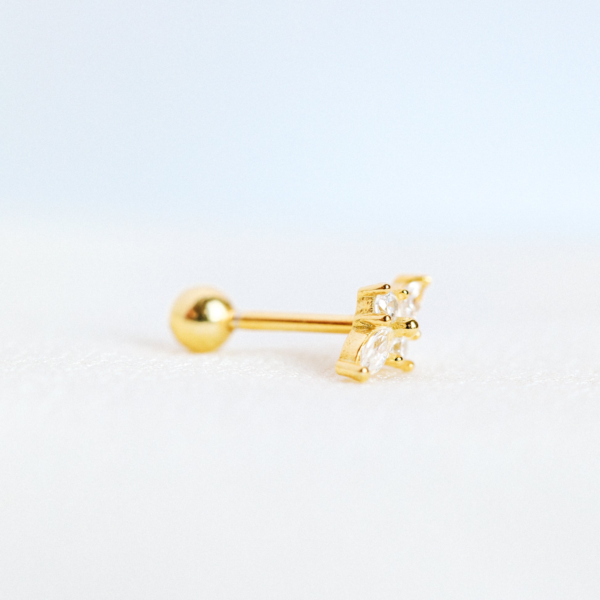 Dainty Gold Tiny Flower Earrings, Four Petals Flower Stud, Tiny Sparkly CZ Studs, Cartilage Earrings, Minimalist Earrings, Piercing Earrings