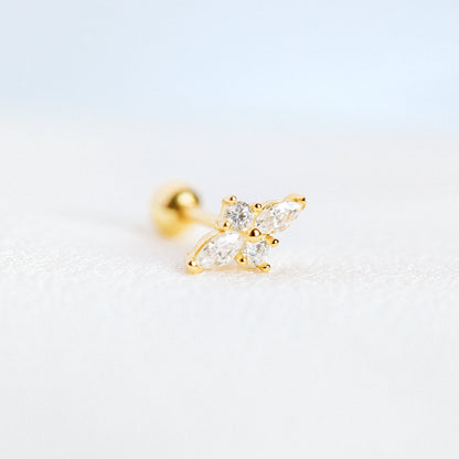 Dainty Gold Tiny Flower Earrings, Four Petals Flower Stud, Tiny Sparkly CZ Studs, Cartilage Earrings, Minimalist Earrings, Piercing Earrings
