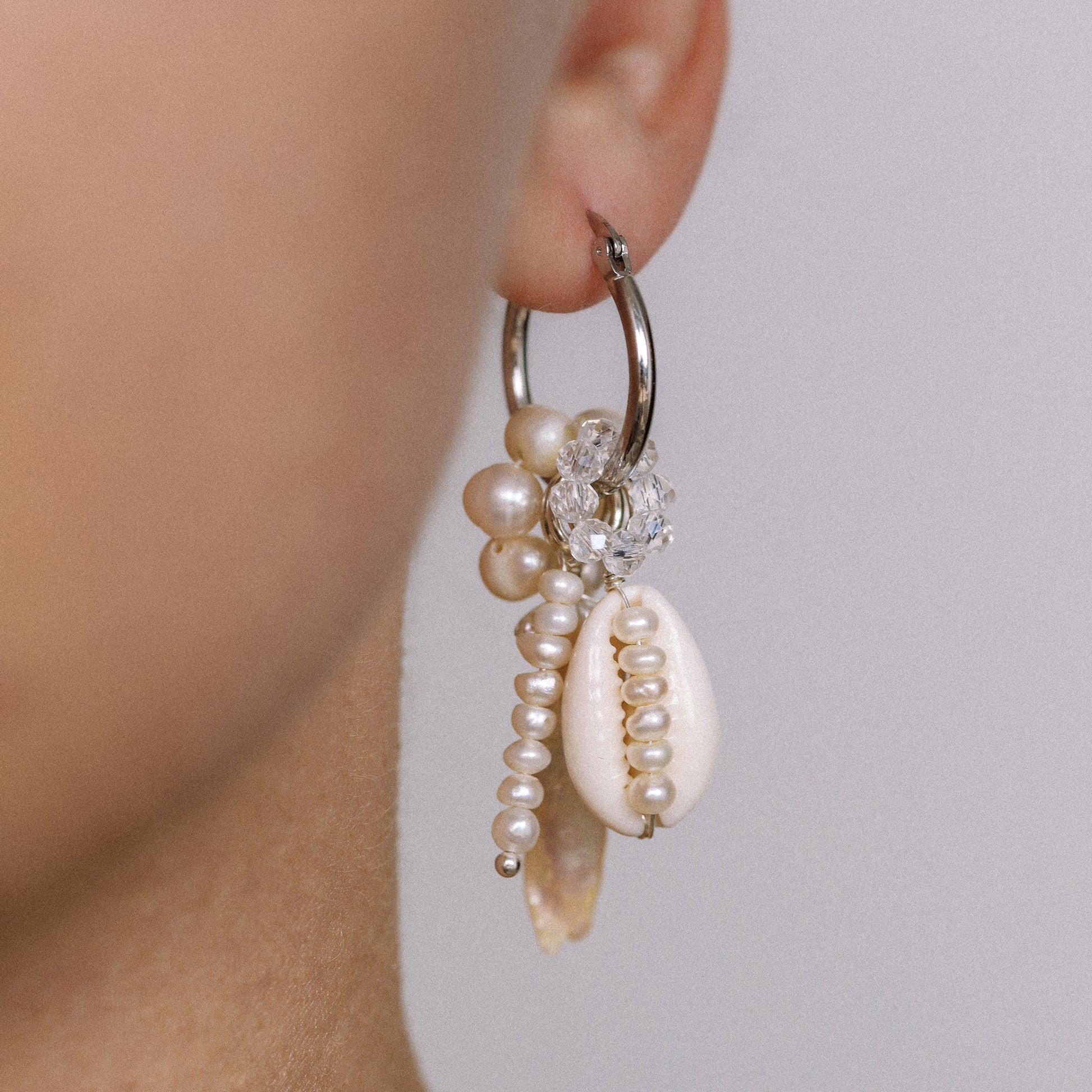 Sterling Silver Hoop Earrings with Fresh-Water Pearls and Shells • Gorgeous Pearl Hoop Earrings, Freshwater Pearl Earrings • BYSDMJEWELS
