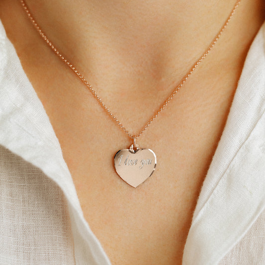 Custom Heart Name Necklace – Engraved Pendant in Sterling Silver, Gold or Rose Gold – Meaningful Gift for Mom, Wife, or Loved One