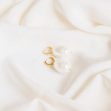 Load image into Gallery viewer, Pearl Hoop Earrings, Dangle Pearl Hoops, Gold Pearl Earrings, Bridesmaid Jewelry, Wedding Jewelry, Gift for Mom Hoop Earrings
