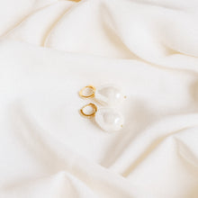 Load image into Gallery viewer, Pearl Hoop Earrings, Dangle Pearl Hoops, Gold Pearl Earrings, Bridesmaid Jewelry, Wedding Jewelry, Gift for Mom Hoop Earrings

