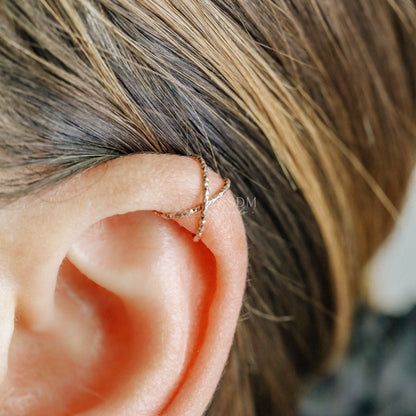 Set of 2 or Single Ear Cuff • Double Line & Criss Cross Ear Cuff • No Piercing Cartilage Ear Cuff • Textured Ear Cuff • Diamond Cut Ear Cuff