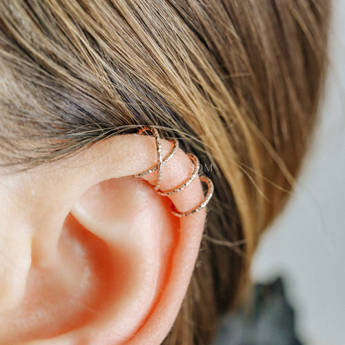 Set of 2 or Single Ear Cuff • Double Line & Criss Cross Ear Cuff • No Piercing Cartilage Ear Cuff • Textured Ear Cuff • Diamond Cut Ear Cuff