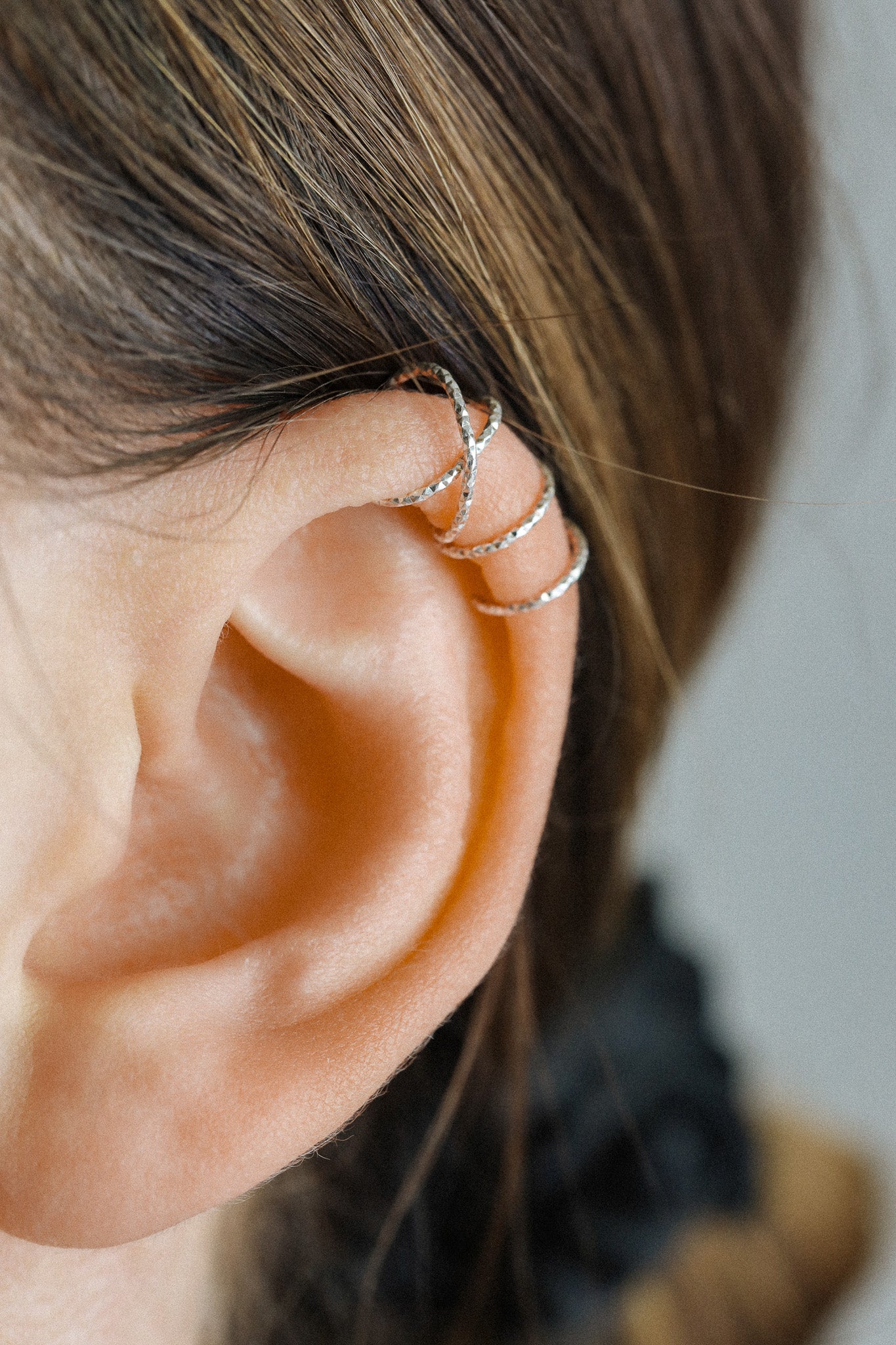 Silver Ear Cuffs • No Piercing Helix Wrap • Criss-Cross & Double Hoop Earring