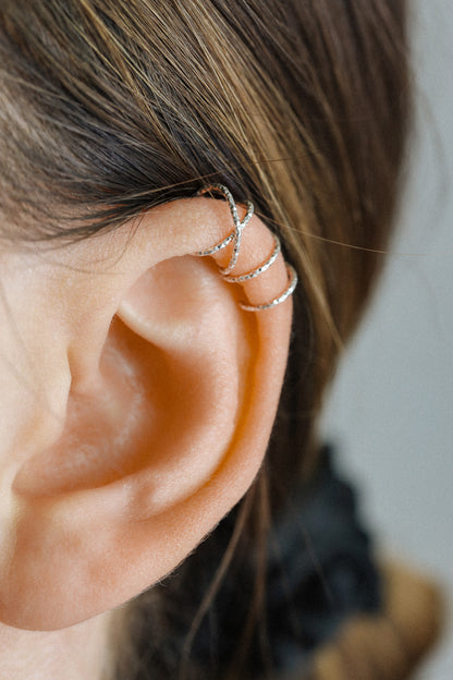 Silver Ear Cuffs • No Piercing Helix Wrap • Criss-Cross & Double Hoop Earring