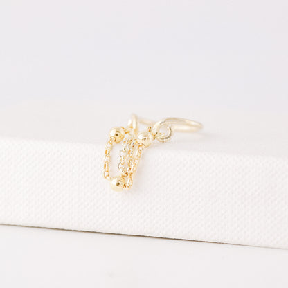 Minimalist Ear Cuff • Gold Ear Cuff • No Piercing One Band And Double Chain Ear Cuff • Ear Cuff No Pierced • BYSDMJEWELS