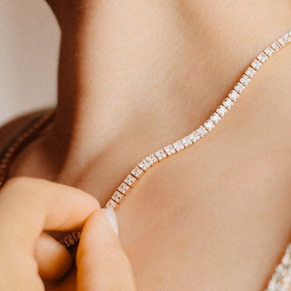 Tennis Chain Necklace, Stainless Steel CZ Rhinestone Tennis Necklace, 4mm Diamond Tennis Chain Gold and Rose Gold Plated
