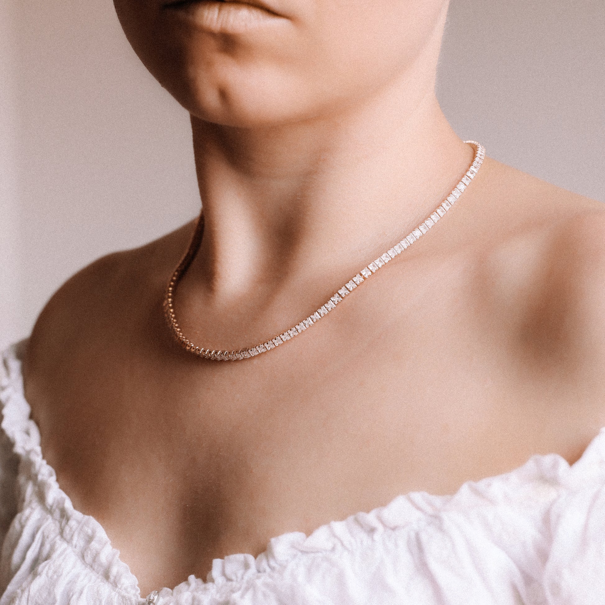 Tennis Chain Necklace, Stainless Steel CZ Rhinestone Tennis Necklace, 4mm Diamond Tennis Chain Gold and Rose Gold Plated
