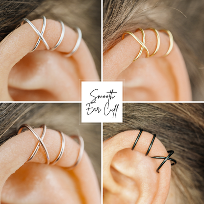 Set of 2 Ear Cuffs or Single Ear Cuff 20g Double & Criss Cross Ear Cuff No Piercing Cartilage Ear Cuff Silver Ear Cuff Gold Ear Cuff