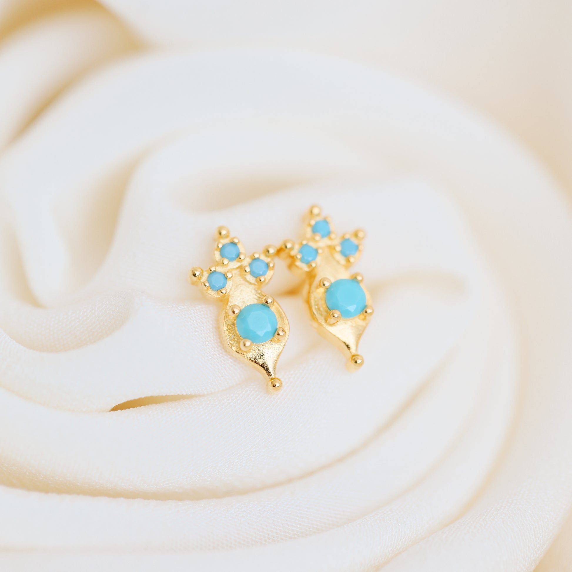 Minimal turquoise gemstone earrings in gold plated sterling silver
