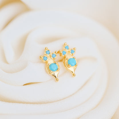 Minimal turquoise gemstone earrings in gold plated sterling silver