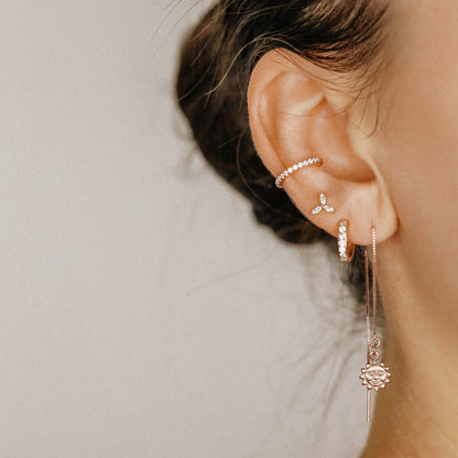 Tiny marquise CZ helix stud with layered minimalist earrings