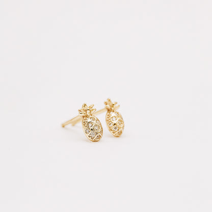 Cute pineapple stud earrings for women with sparkling cubic zirconia