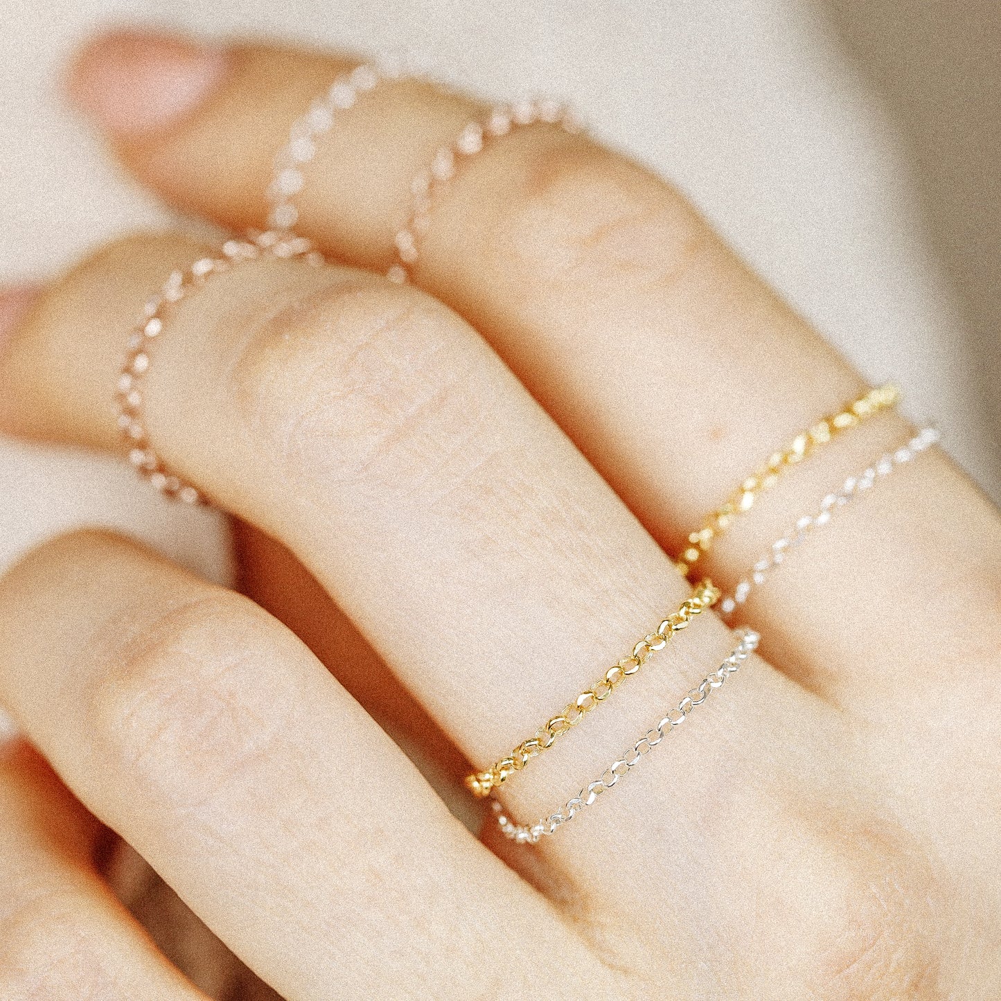 Gold filled chain ring stacked with silver ring