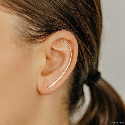 50 mm Dainty Long Ear Climbers, Ear Crawler, Gold Ear Cuff, Bar Ear Climber Silver Sweep Ear Pins Rose Gold Hammered Ear Climber Earrings